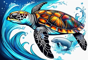 Add a turtle a manatee and a dolphin tattoo idea