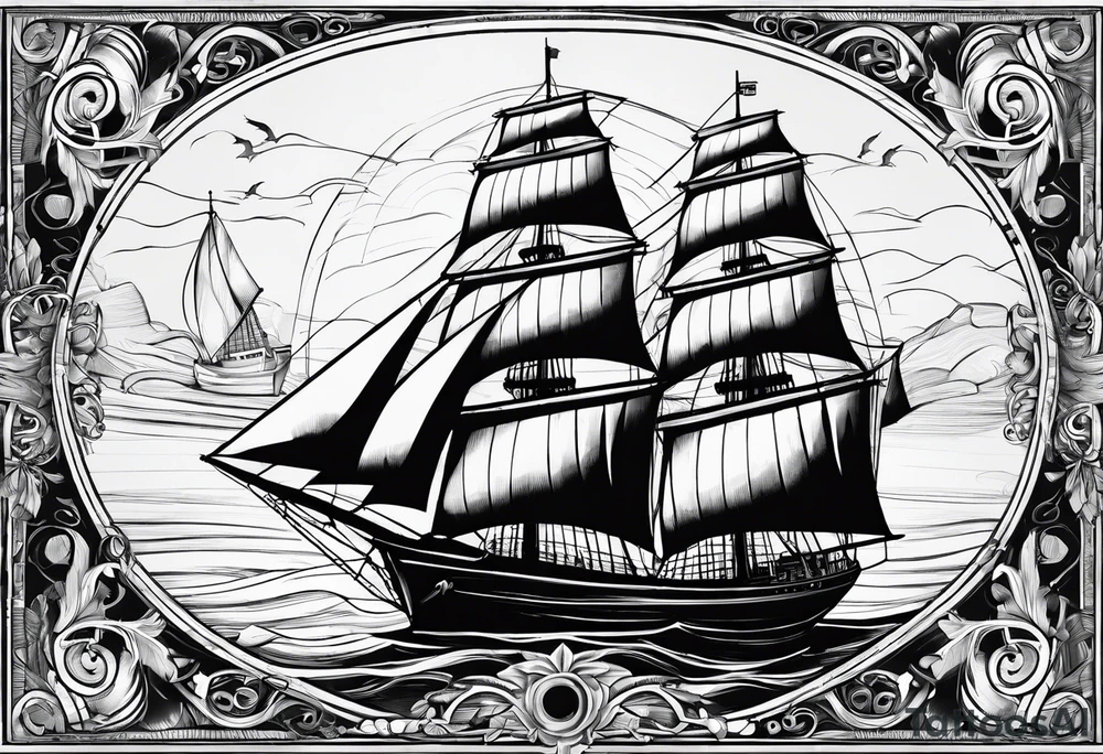 phare maritime dans un bateau a voiles. tattoo idea