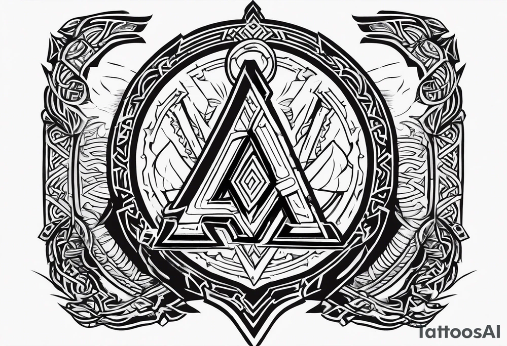 Valhalla sword shield axe Valknut victory tattoo idea