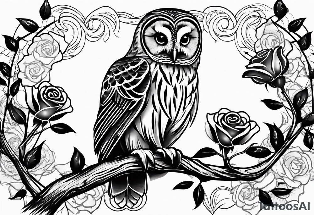 Barred owl with a rose and a heart tattoo idea