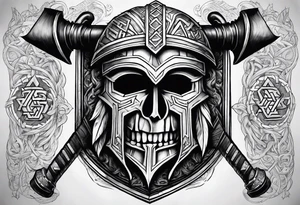 Valhalla sword shield  axe Valknut stairs tattoo idea