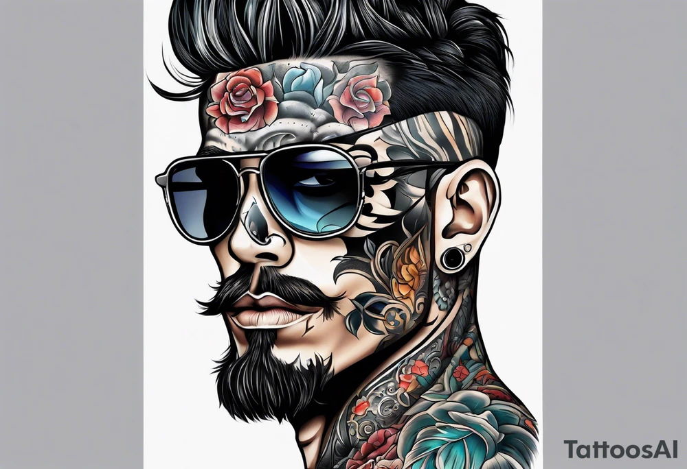 one eyed man with half face skull tattoo idea