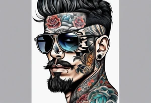 one eyed man with half face skull tattoo idea