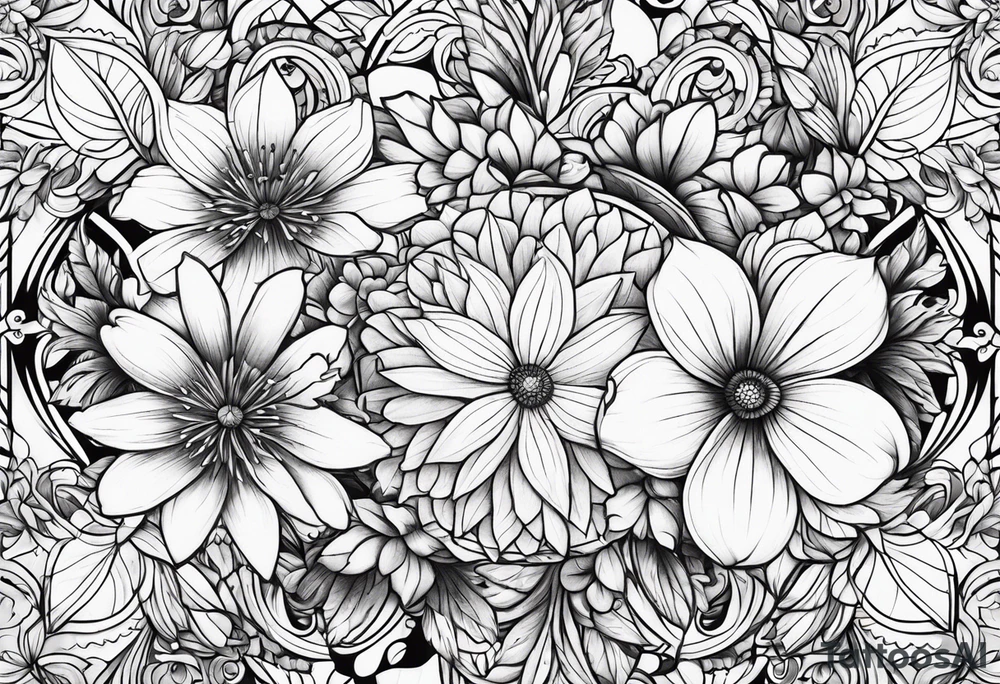 ornaments of flowers tattoo idea