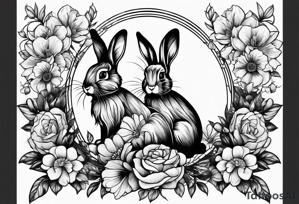 Bunny and flowers tattoo idea