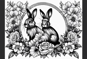 Bunny and flowers tattoo idea