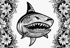 Fijian shark teeth and flower for the forearm tattoo idea