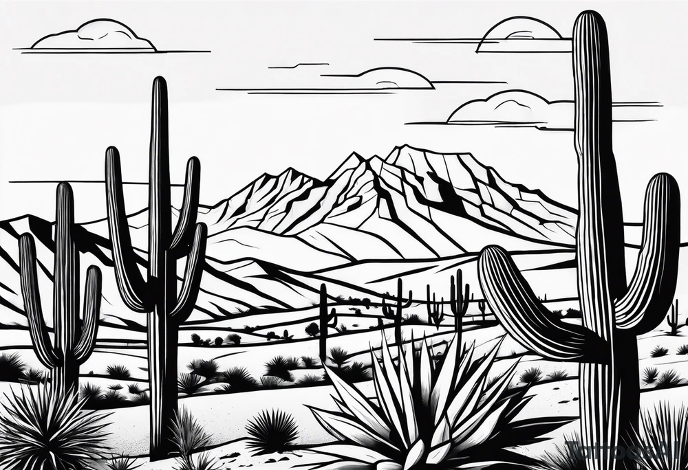 minimalistic arizona desert with mountains tattoo idea