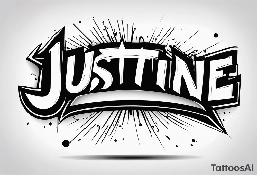 Graffiti style banner with the name Justine tattoo idea