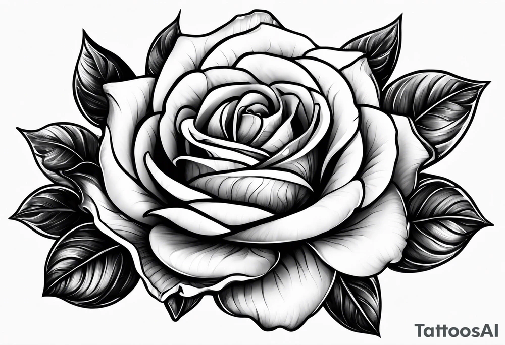 A black and white detailed rose with a lot of shading tattoo idea