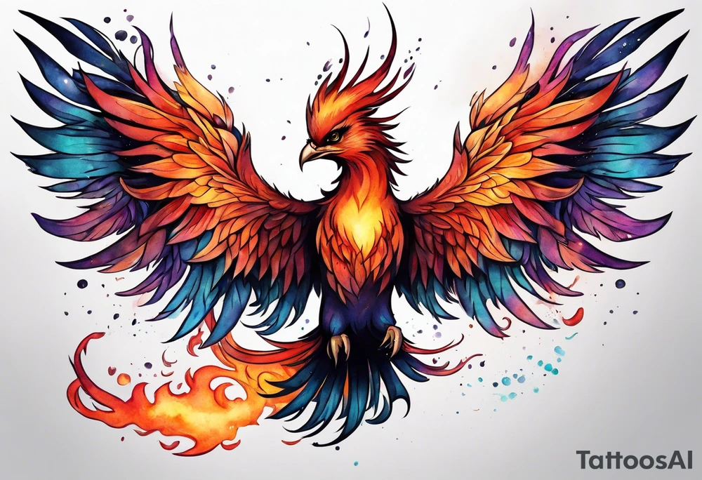 Phoenix rising from ashes tattoo idea