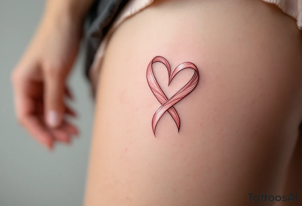 A ribbon-shaped "M" in soft blush pink, wrapping around the skin gently. tattoo idea