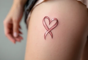A ribbon-shaped "M" in soft blush pink, wrapping around the skin gently. tattoo idea