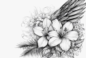 wing angel, flower, palm, sea tattoo idea
