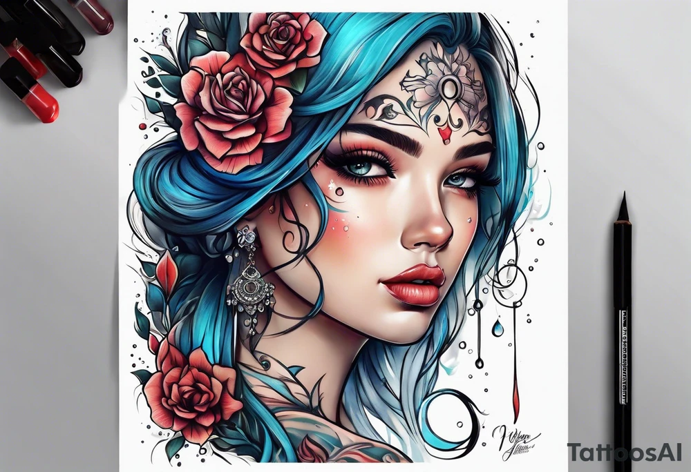 girl making a wish with tears in her eyes tattoo idea