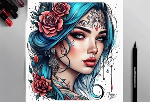 girl making a wish with tears in her eyes tattoo idea