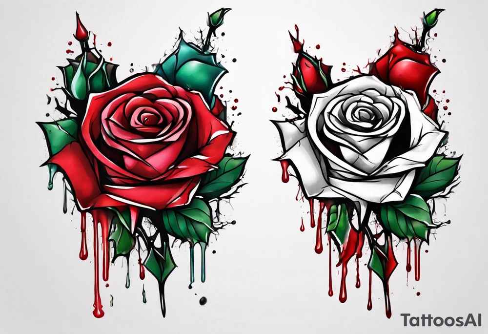 bleeding rose with a stem snapped in two tattoo idea