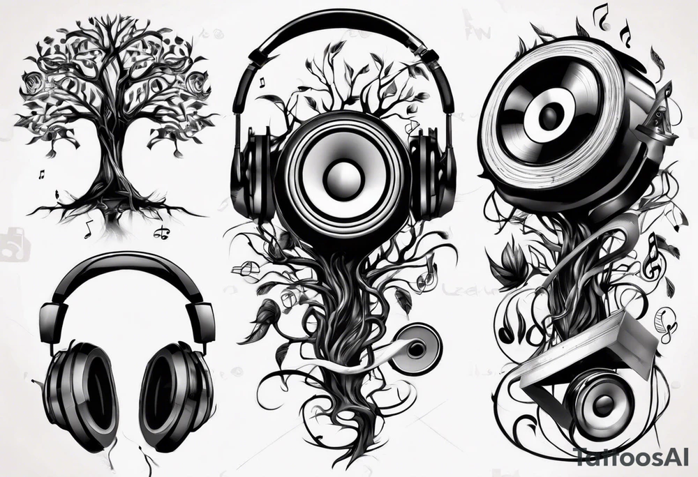 music speaker note tree headphones tattoo idea