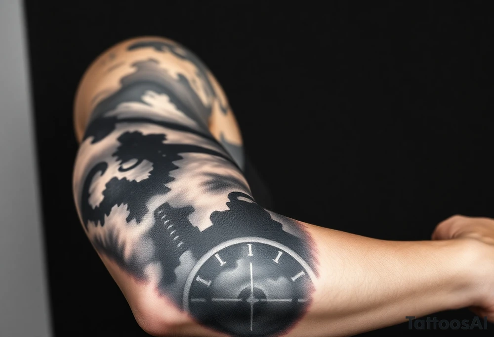 2d scope crosshairs with eerie fog in background tattoo idea