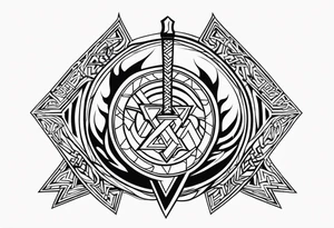 Valhalla 
Sword shield valknut  axe fire tattoo idea