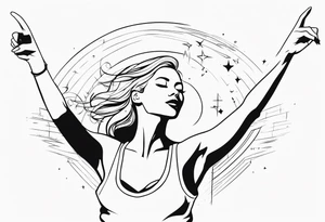 Woman on a dancefloor pointing her fingers up in the sky tattoo idea