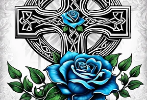 Celtic cross impaled by a blue rose tattoo idea