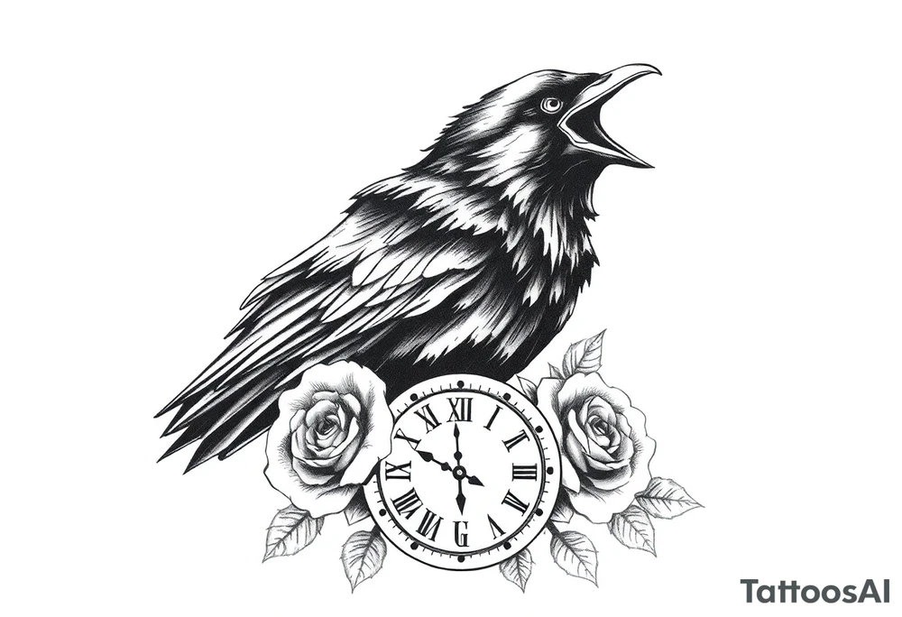 raven,roses,clock. tattoo idea