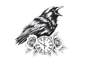 raven,roses,clock. tattoo idea