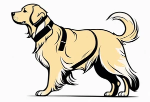 a golden retriever in a kimono full body view wearing a black karate belt tattoo idea