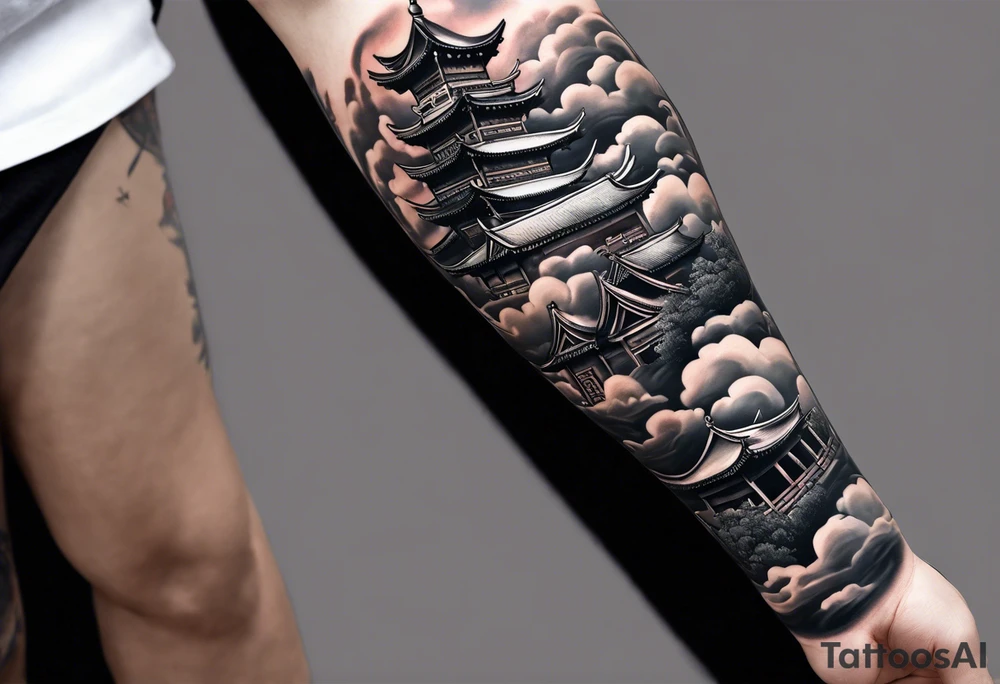 realistic forearm sleeve of money,kids, clouds,journey, bible verses, ninja style tattoo idea