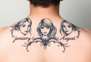Something to represent mother Jean and two daughters Sarah and Nora birth months are january February and August tattoo idea
