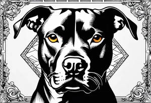 create a tattoo of a realistic pitbull dog in a diamond border. Add subtle trees around the background. tattoo idea