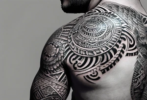 Full Polynesian tribal sleeve with turtle on top on arm tattoo idea