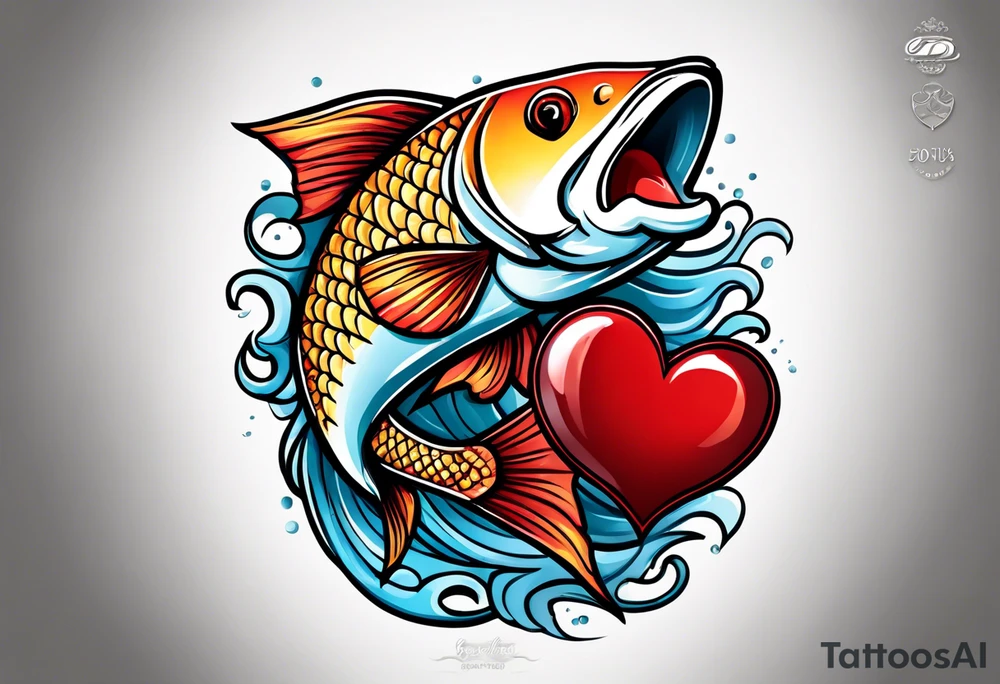 pescado adentro de un corazón tattoo idea