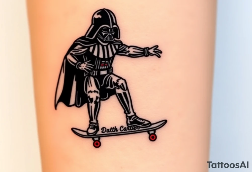 Darth Vader skateboarding > bullets > in loving memory > colors
add words "Darth Carter" to skateboard
add date 12/29/88-01/06/24 tattoo idea