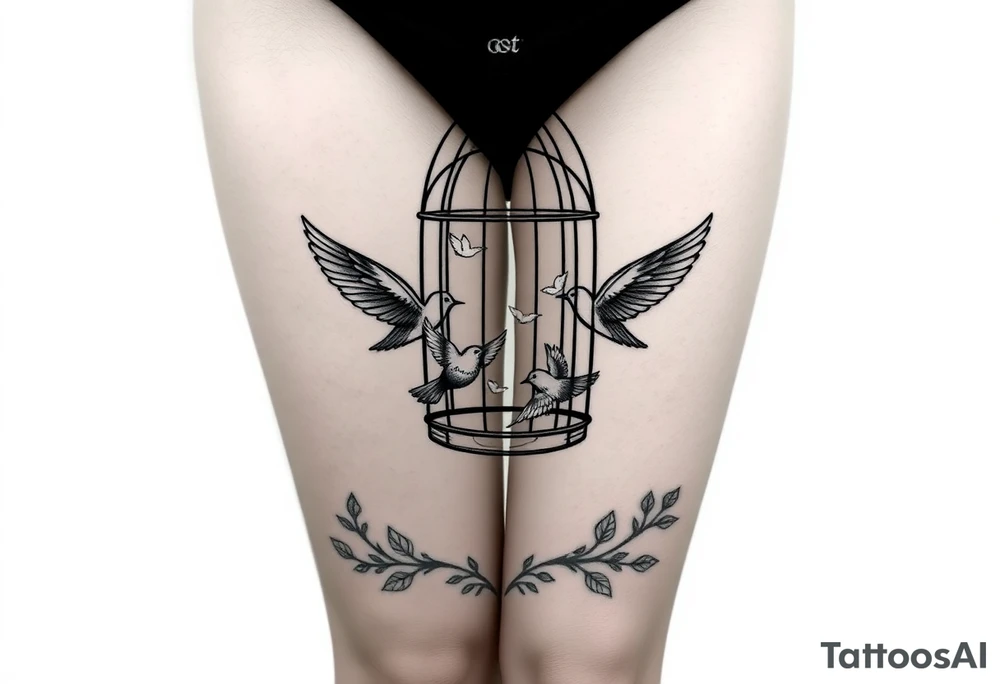 Birdcage open with birds flying out sexy tattoo idea