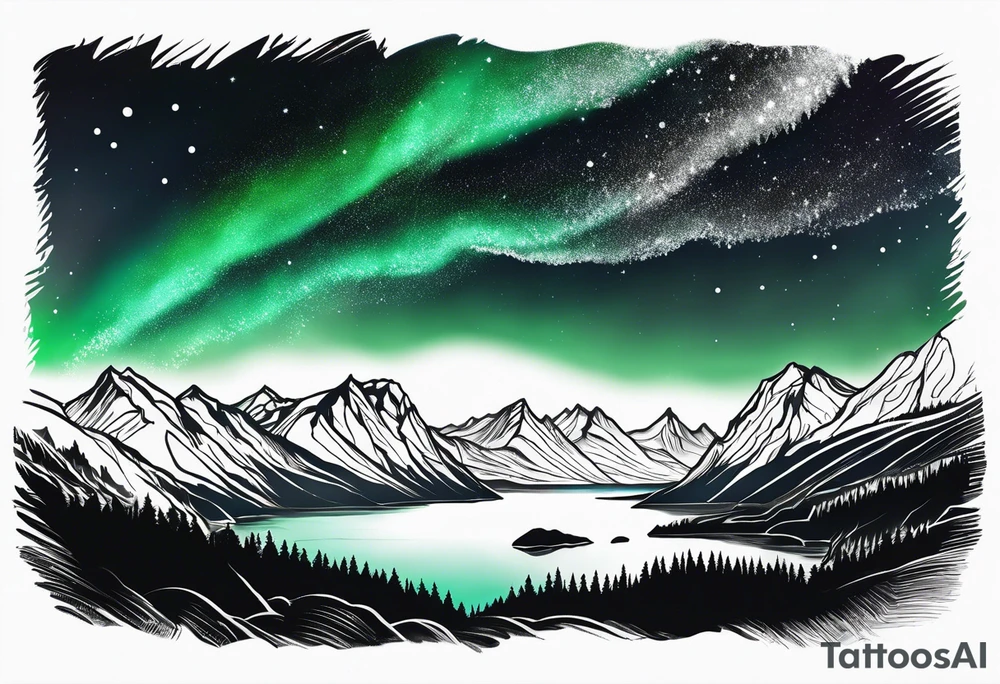 Norwegian fjord with aurora borealis tattoo idea