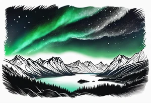 Norwegian fjord with aurora borealis tattoo idea
