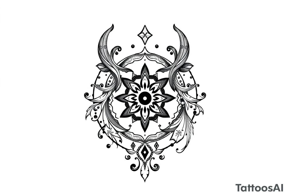 mytical shaman and mytolog style ornametn with ancient rhyme tattoo idea