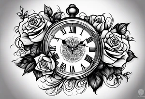 Pocket clock with blue roses tattoo idea