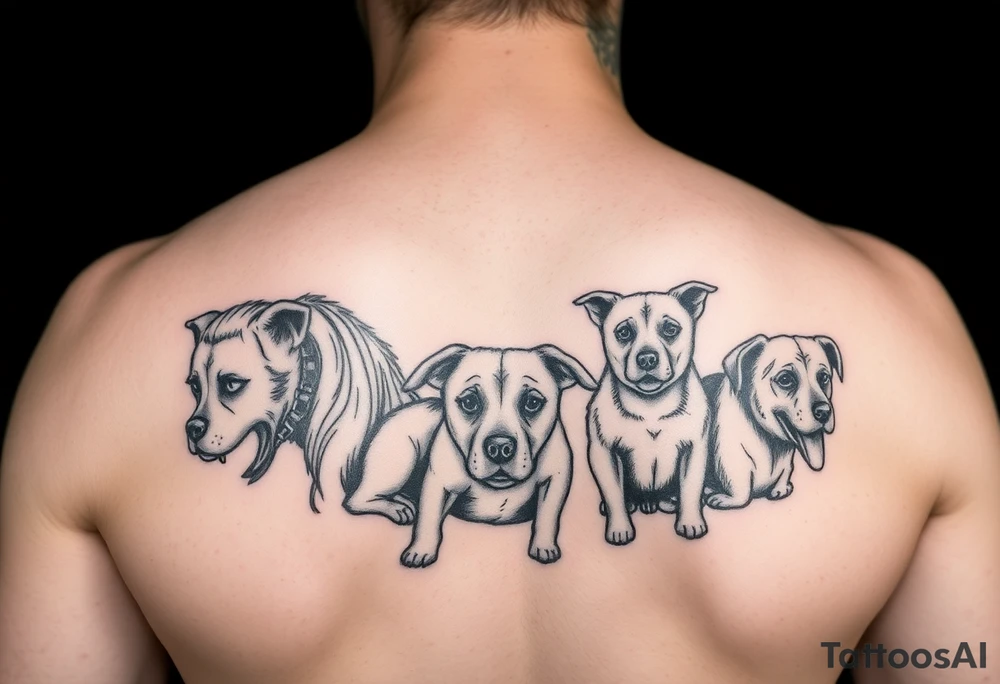 I would like a tattoo that represents our 2nd life following an accident. My husband, Elex, my son Evan, our nephews Sixtine and Diego and Cookie my dog. tattoo idea