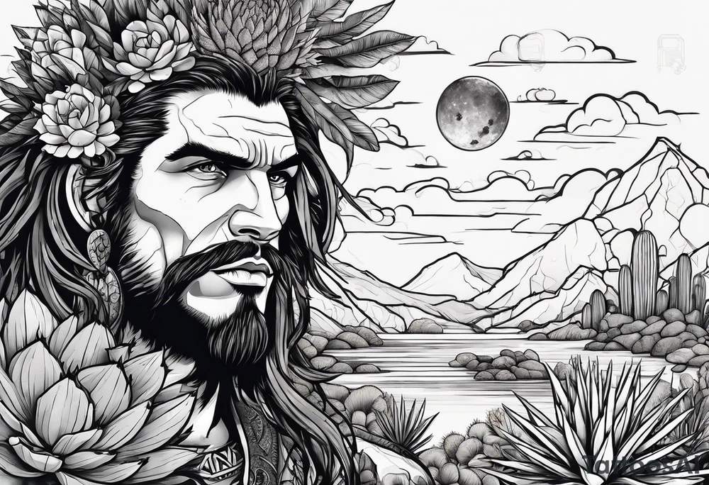 Lobo ,  cactos e árvore da vida por do sol tattoo idea