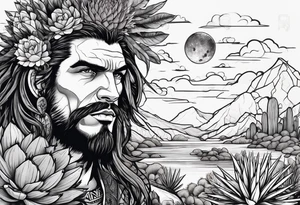 Lobo ,  cactos e árvore da vida por do sol tattoo idea