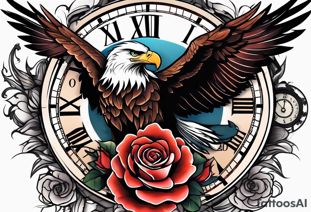 eagle, rose, clock , love tattoo idea