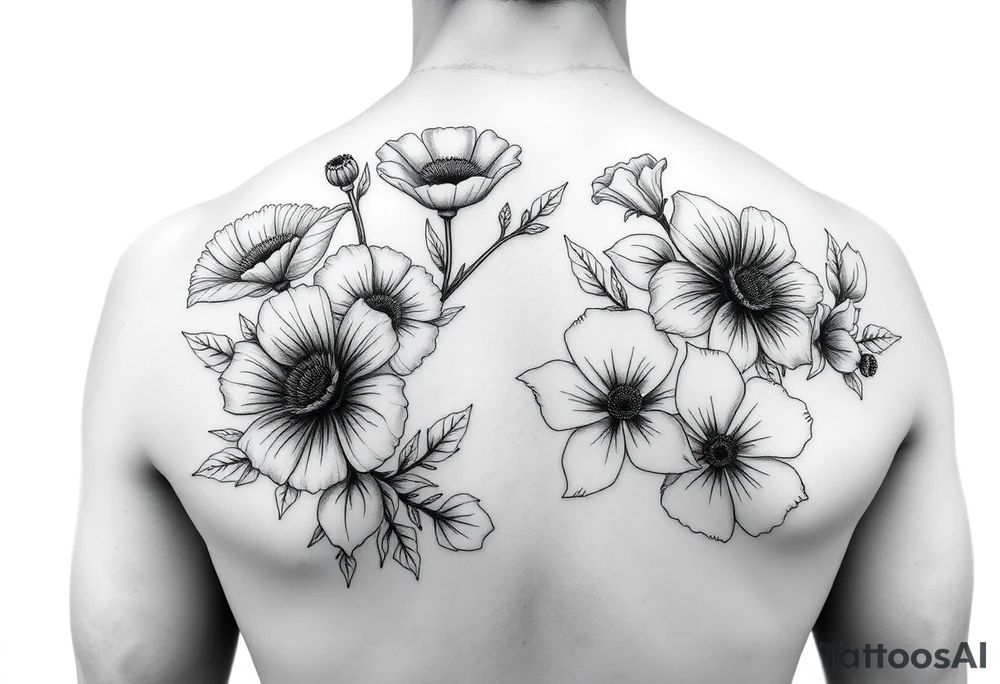 poppy, gladiolus, holly, narcissistic, poinsettia, daisy, and sweet pea arm tattoo tattoo idea