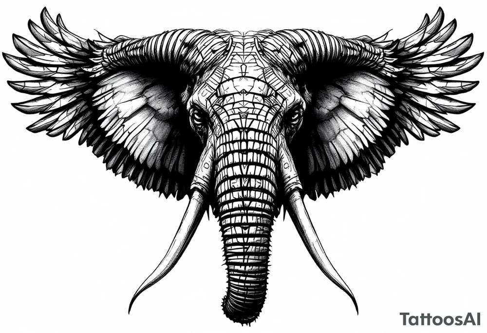 A hieroglyphic, detailing an African elephant with horns and wings that resemble that are a falcons tattoo idea