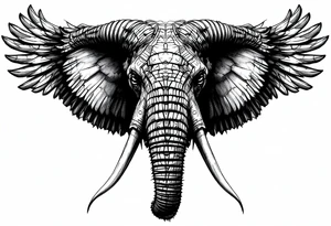 A hieroglyphic, detailing an African elephant with horns and wings that resemble that are a falcons tattoo idea