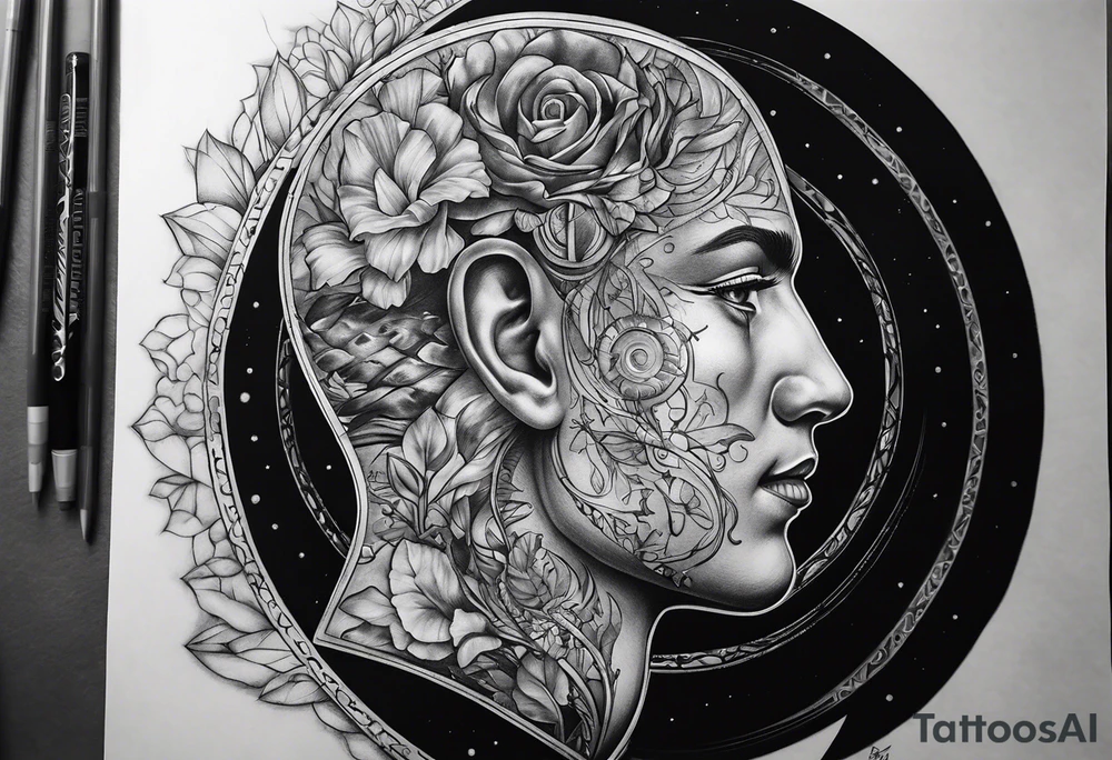 Sagittal brain inside hourglass tattoo idea