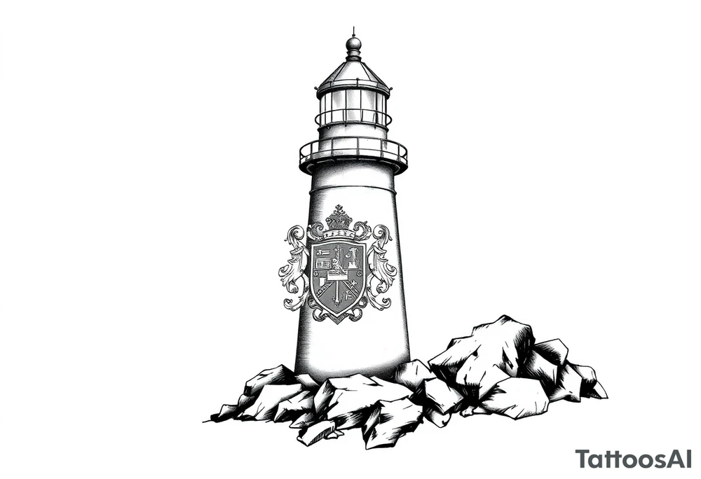 Lighthouse with coat of arms incorporated into the light tattoo idea