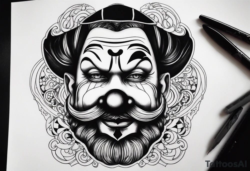 Sad clown with patchy beard tattoo idea